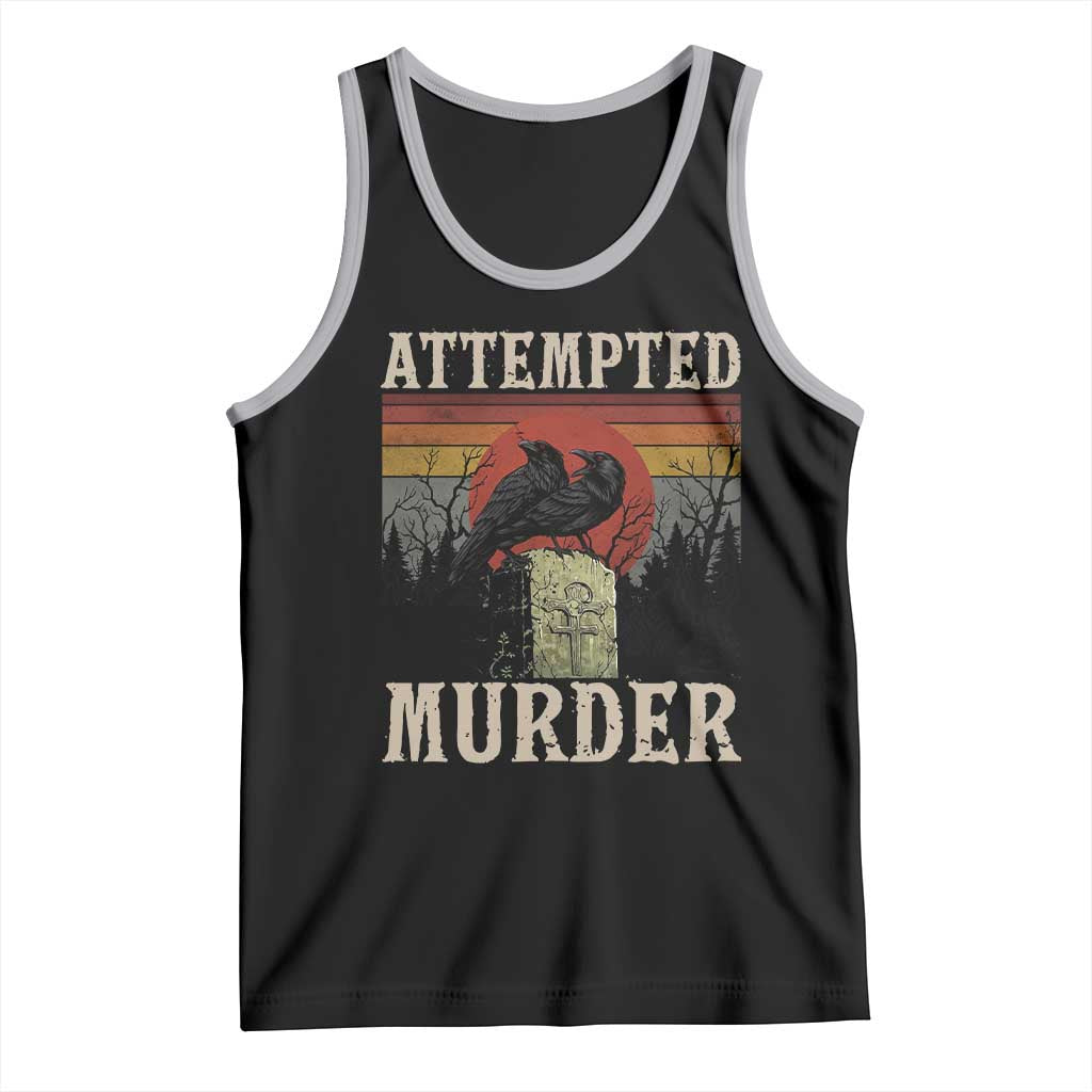 Funny Literary Tank Top Attempted Murder Two Crows Bird on Branch TS14 Black Athletic Heather Print Your Wear