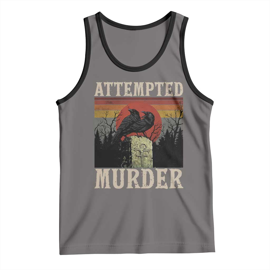 Funny Literary Tank Top Attempted Murder Two Crows Bird on Branch TS14 Deep Heather Black Print Your Wear