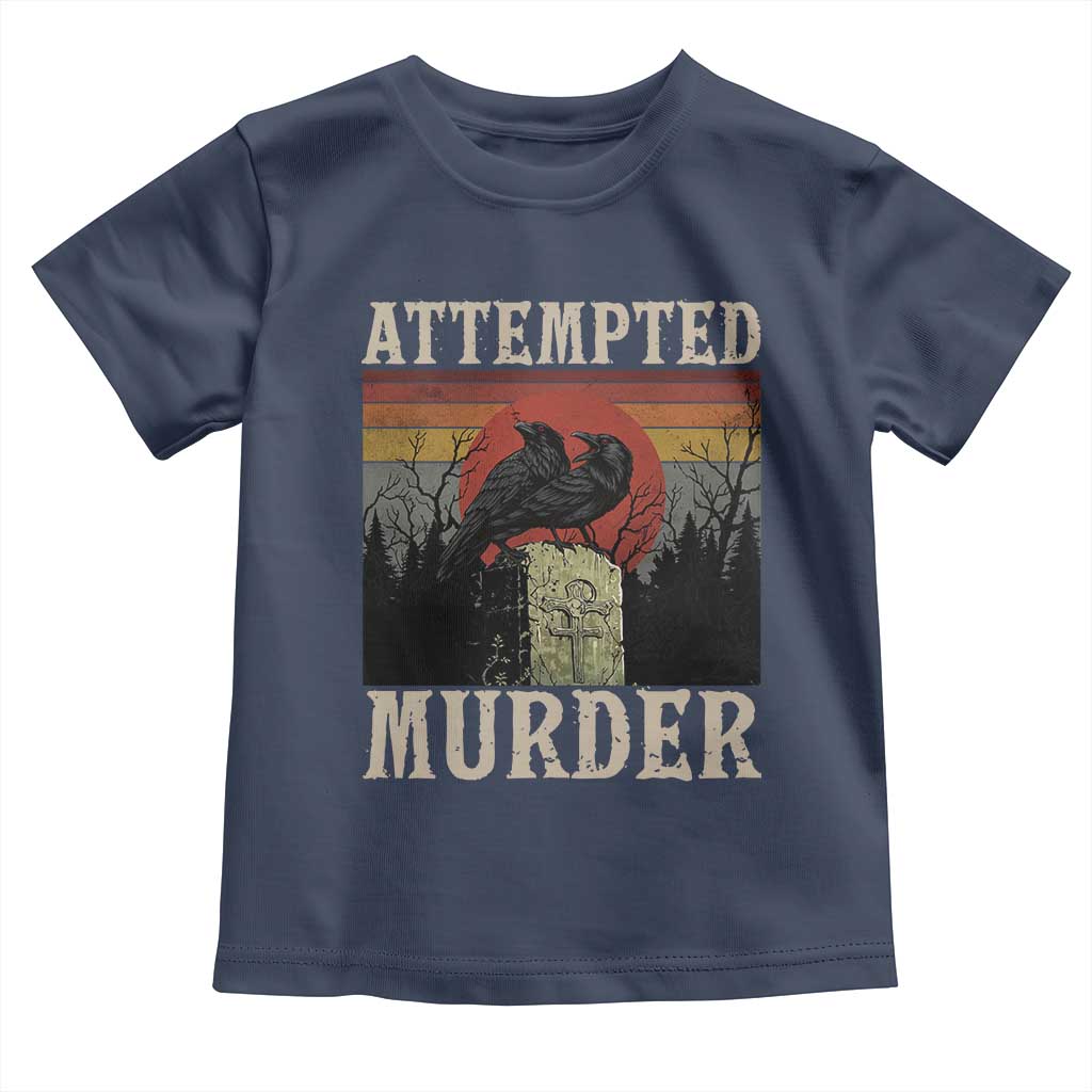 Funny Literary Toddler T Shirt Attempted Murder Two Crows Bird on Branch TS14 Navy Print Your Wear