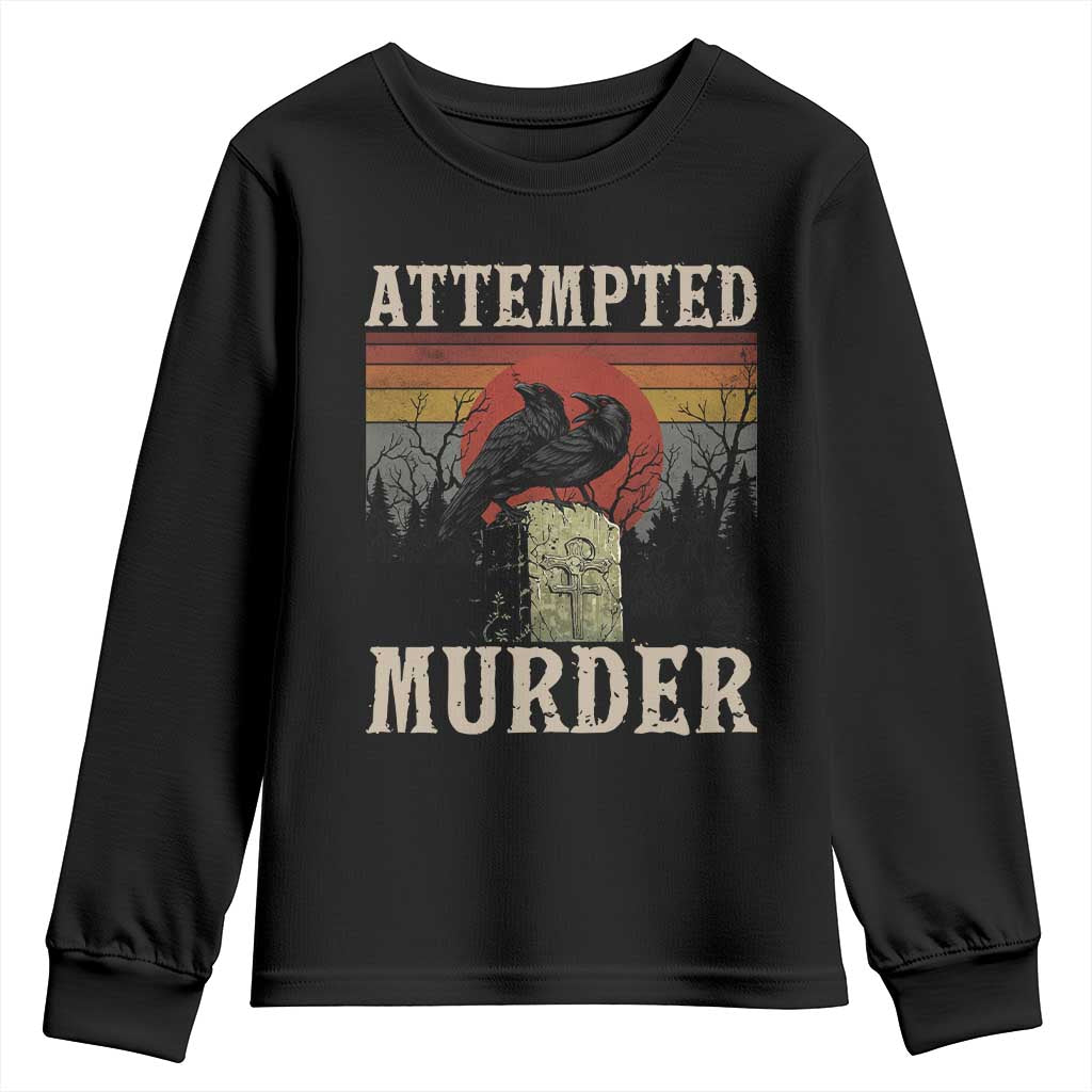 Funny Literary Youth Sweatshirt Attempted Murder Two Crows Bird on Branch TS14 Black Print Your Wear
