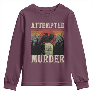 Funny Literary Youth Sweatshirt Attempted Murder Two Crows Bird on Branch TS14 Maroon Print Your Wear