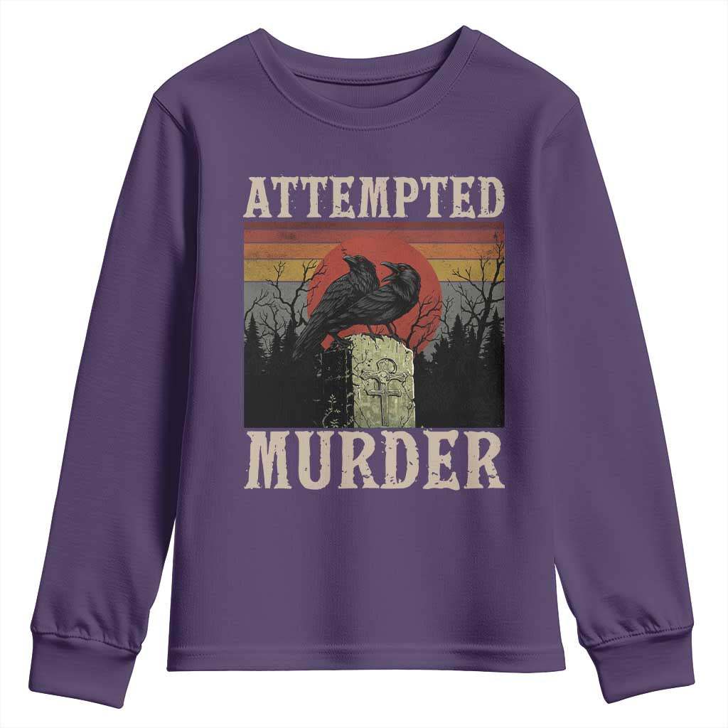 Funny Literary Youth Sweatshirt Attempted Murder Two Crows Bird on Branch TS14 Purple Print Your Wear