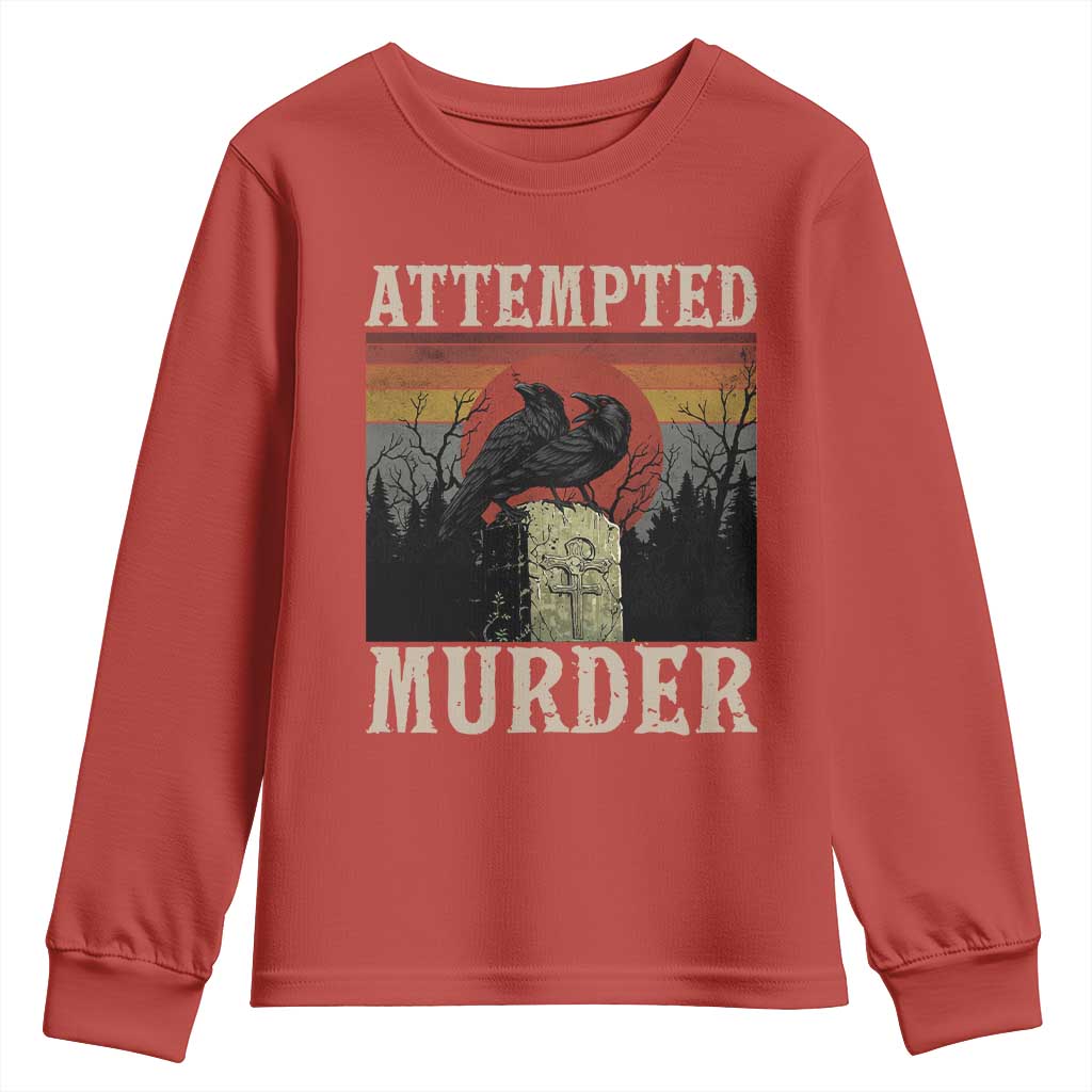 Funny Literary Youth Sweatshirt Attempted Murder Two Crows Bird on Branch TS14 Red Print Your Wear