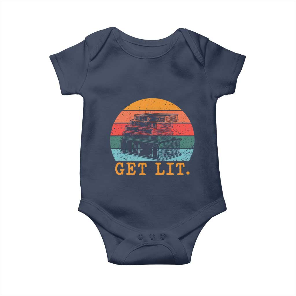 Book Lover Baby Onesie Get Lit Literature Reading TS14 Navy Print Your Wear