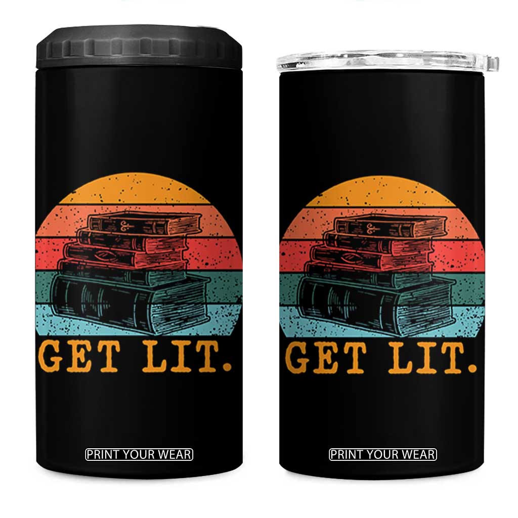 Book Lover 4 in 1 Can Cooler Tumbler Get Lit Literature Reading TS14 One Size: 16 oz Black Print Your Wear