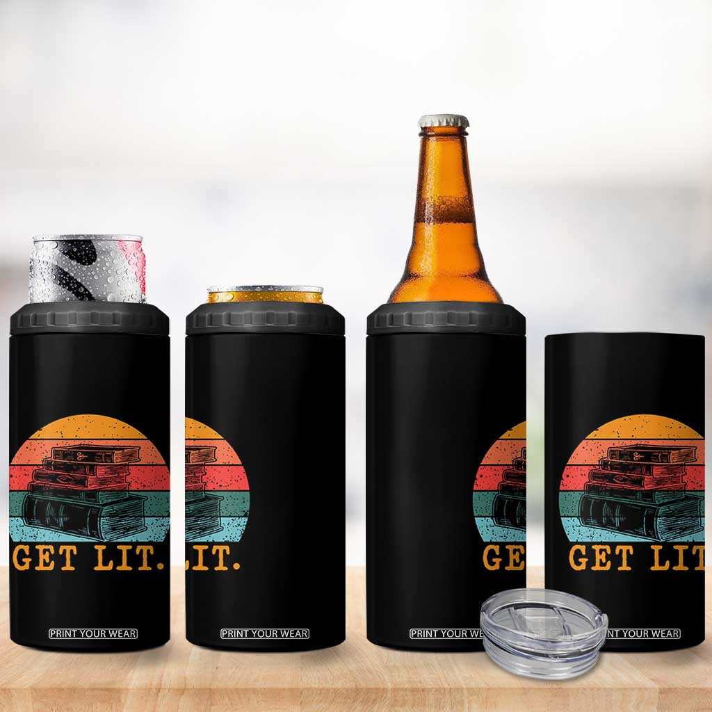 Book Lover 4 in 1 Can Cooler Tumbler Get Lit Literature Reading TS14 Print Your Wear