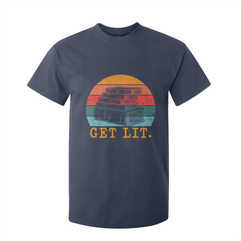 Book Lover T Shirt For Kid Get Lit Literature Reading TS14 Navy Print Your Wear