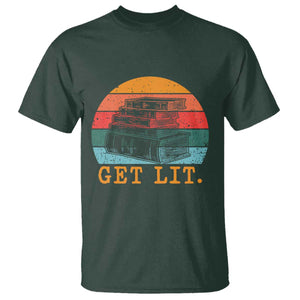 Book Lover T Shirt Get Lit Literature Reading TS14 Dark Forest Green Print Your Wear
