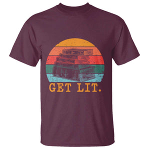 Book Lover T Shirt Get Lit Literature Reading TS14 Maroon Print Your Wear