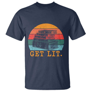 Book Lover T Shirt Get Lit Literature Reading TS14 Navy Print Your Wear