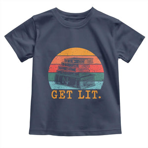 Book Lover Toddler T Shirt Get Lit Literature Reading TS14 Navy Print Your Wear