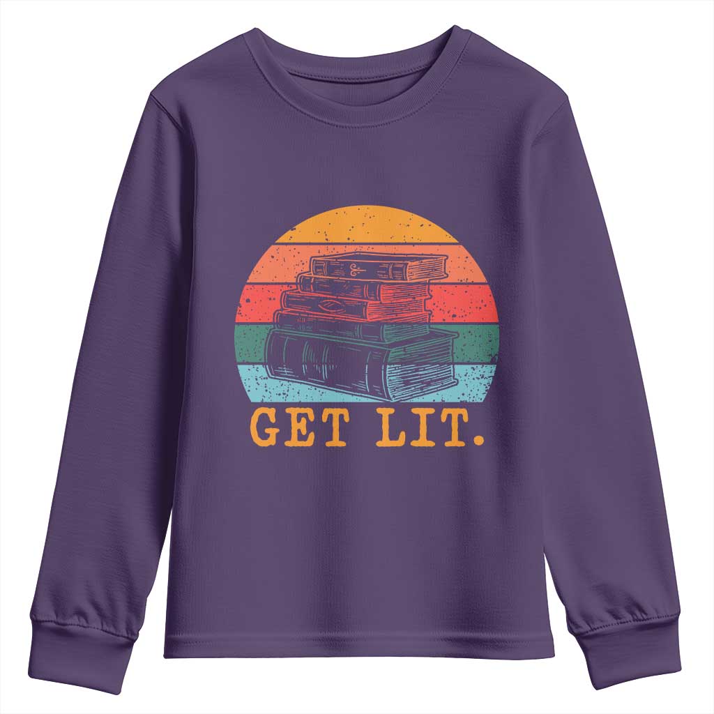 Book Lover Youth Sweatshirt Get Lit Literature Reading TS14 Purple Print Your Wear