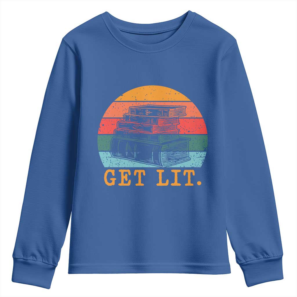 Book Lover Youth Sweatshirt Get Lit Literature Reading TS14 Royal Blue Print Your Wear