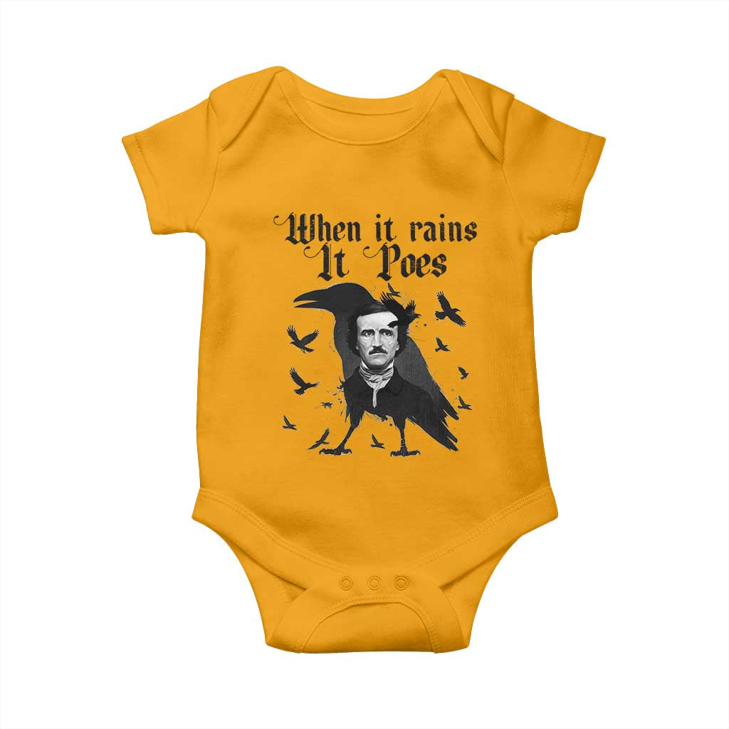 Funny Edgar Allan Poe Baby Onesie When It Rains It Poes TS14 Gold Print Your Wear