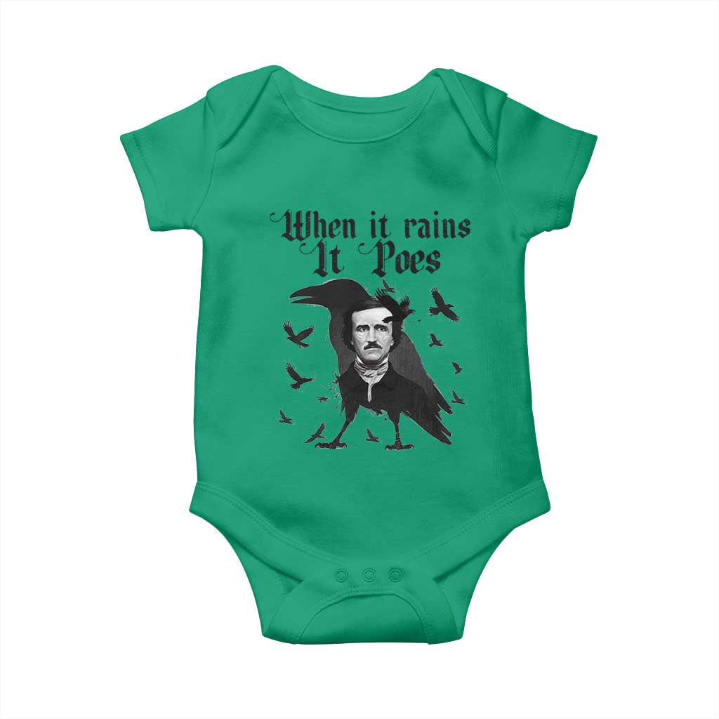 Funny Edgar Allan Poe Baby Onesie When It Rains It Poes TS14 Irish Green Print Your Wear