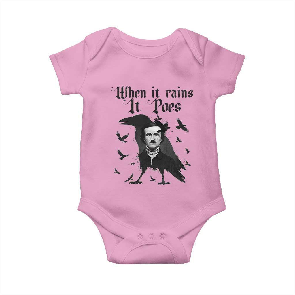 Funny Edgar Allan Poe Baby Onesie When It Rains It Poes TS14 Light Pink Print Your Wear