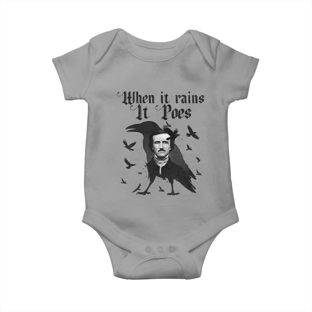 Funny Edgar Allan Poe Baby Onesie When It Rains It Poes TS14 Sport Gray Print Your Wear