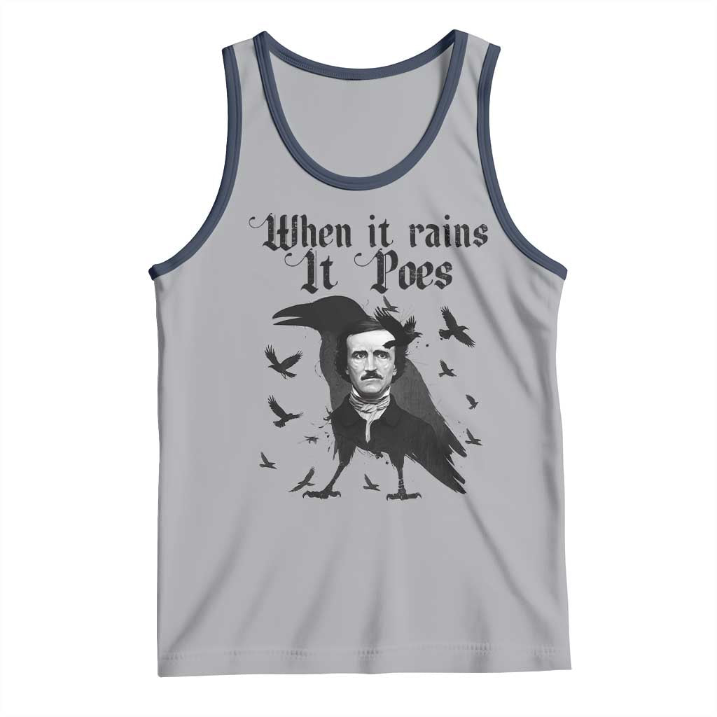 Funny Edgar Allan Poe Tank Top When It Rains It Poes TS14 Athletic Heather Navy Print Your Wear