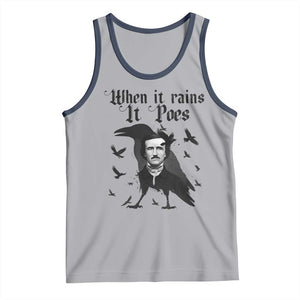 Funny Edgar Allan Poe Tank Top When It Rains It Poes TS14 Athletic Heather Navy Print Your Wear