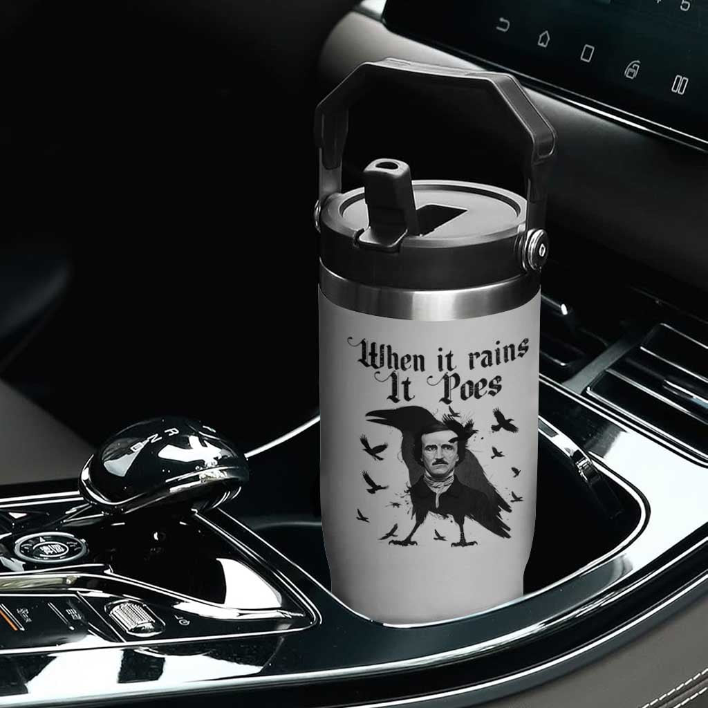 Funny Edgar Allan Poe Flip Straw Tumbler When It Rains It Poes TS14 Print Your Wear