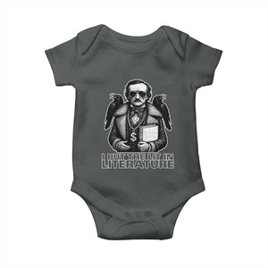 Funny Edgar Allan Poe Baby Onesie I Put The Lit In Literature TS14 Dark Heather Print Your Wear