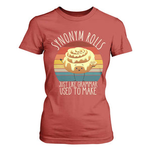 Funny English Grammar T Shirt For Women Synonym Rolls Just Like Grammar Used To Make TS14 Red Print Your Wear