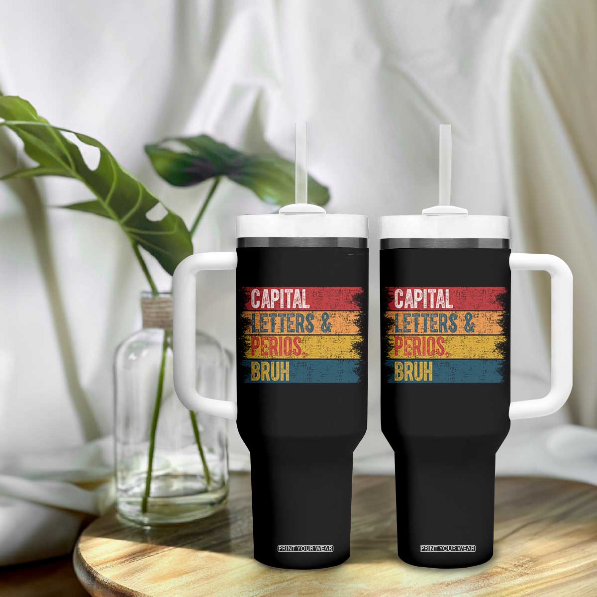 Funny English ELA Teacher Tumbler With Handle Capital Letters And Periods Bruh TS14 Print Your Wear