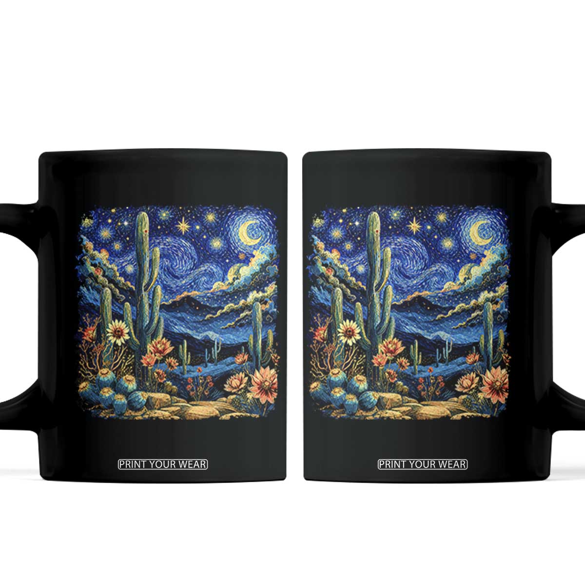 Desert Night Cactus Starry Night Arizona Stars Sky Nature Lover Gift Coffee Mug TS14 Black Print Your Wear