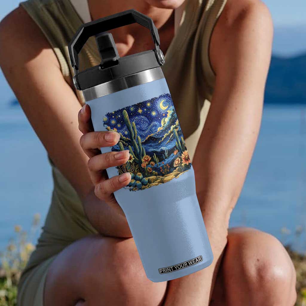 Desert Night Cactus Starry Night Arizona Stars Sky Nature Lover Gift Flip Straw Tumbler