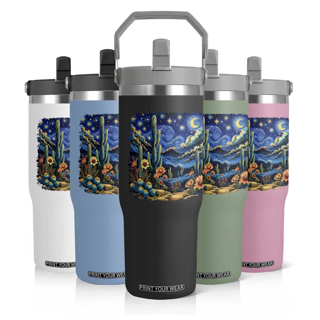 Desert Night Cactus Starry Night Arizona Stars Sky Nature Lover Gift Flip Straw Tumbler