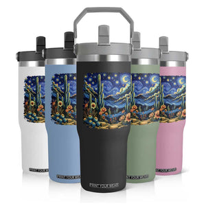 Desert Night Cactus Starry Night Arizona Stars Sky Nature Lover Gift Flip Straw Tumbler