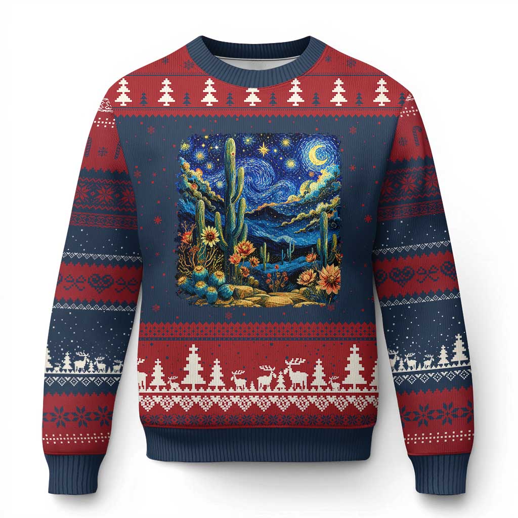 Desert Night Cactus Starry Night Arizona Stars Sky Nature Lover Gift Ugly Christmas Sweater TS14 Navy Red Print Your Wear