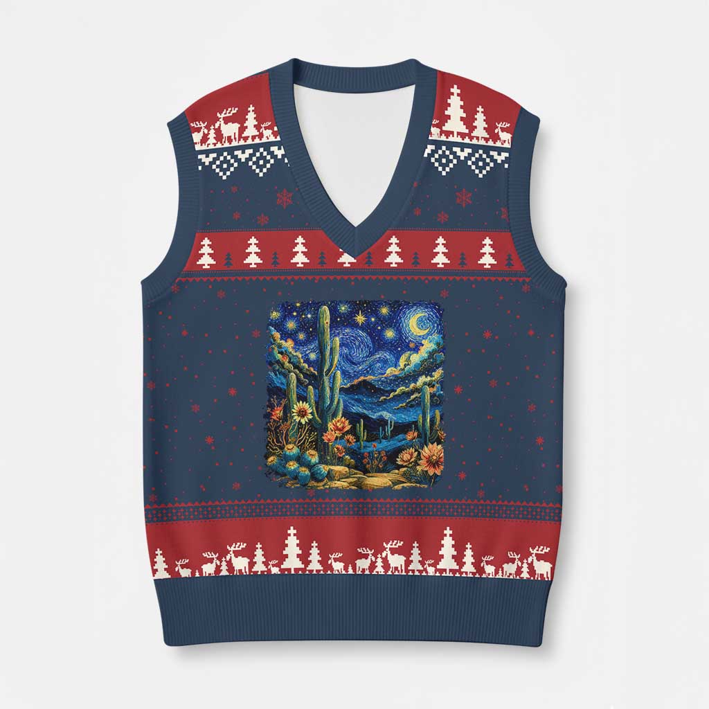 Desert Night Cactus Starry Night Arizona Stars Sky Nature Lover Gift V-Neck Knit Sweater Vest TS14 Navy Red Print Your Wear