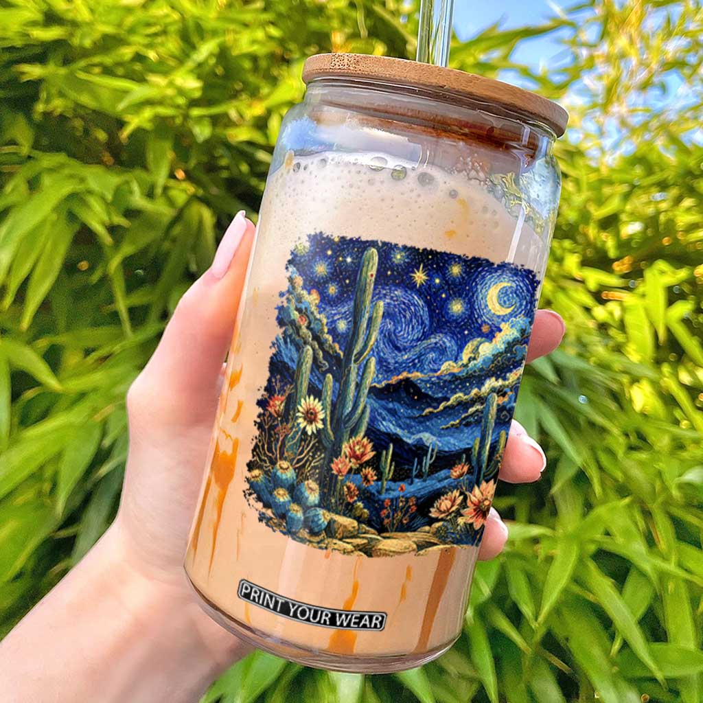 Desert Night Cactus Starry Night Arizona Stars Sky Nature Lover Gift Glass Can TS14 Black Print Your Wear