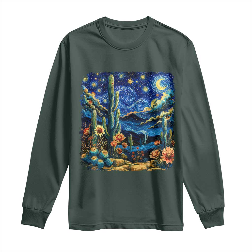 Desert Night Cactus Starry Night Arizona Stars Sky Nature Lover Gift Long Sleeve Shirt