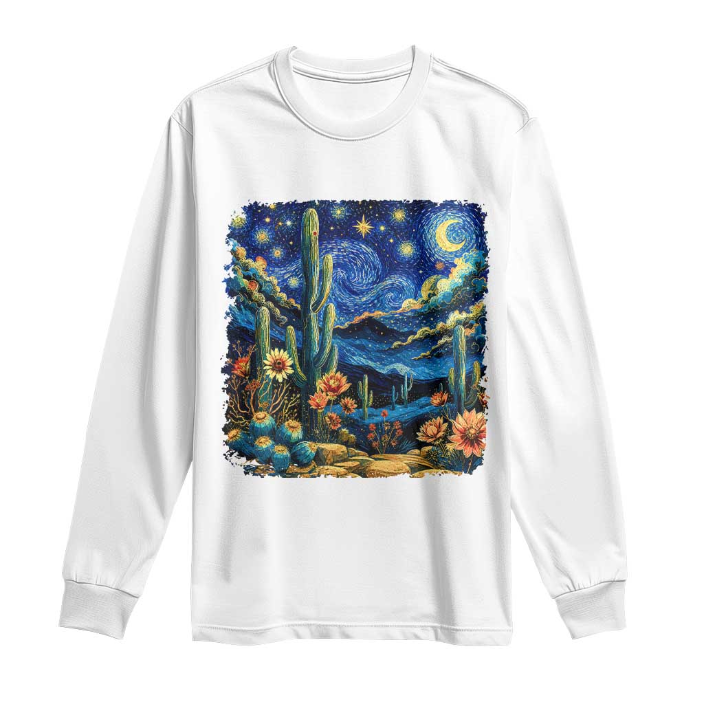 Desert Night Cactus Starry Night Arizona Stars Sky Nature Lover Gift Long Sleeve Shirt