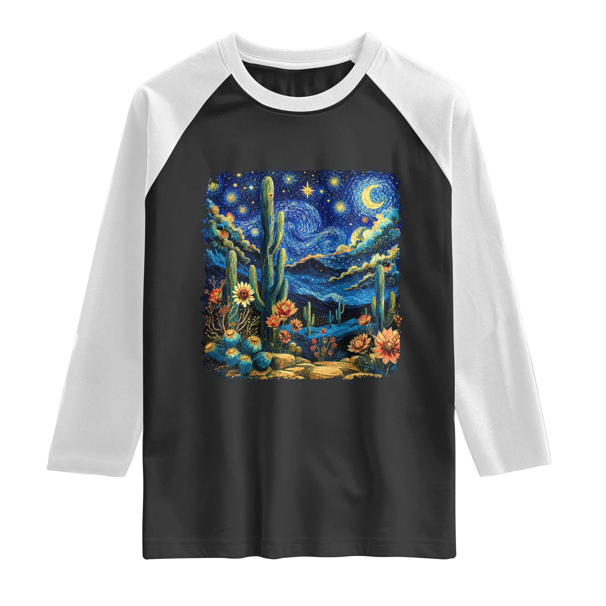 Desert Night Cactus Starry Night Arizona Stars Sky Nature Lover Gift Raglan Shirt