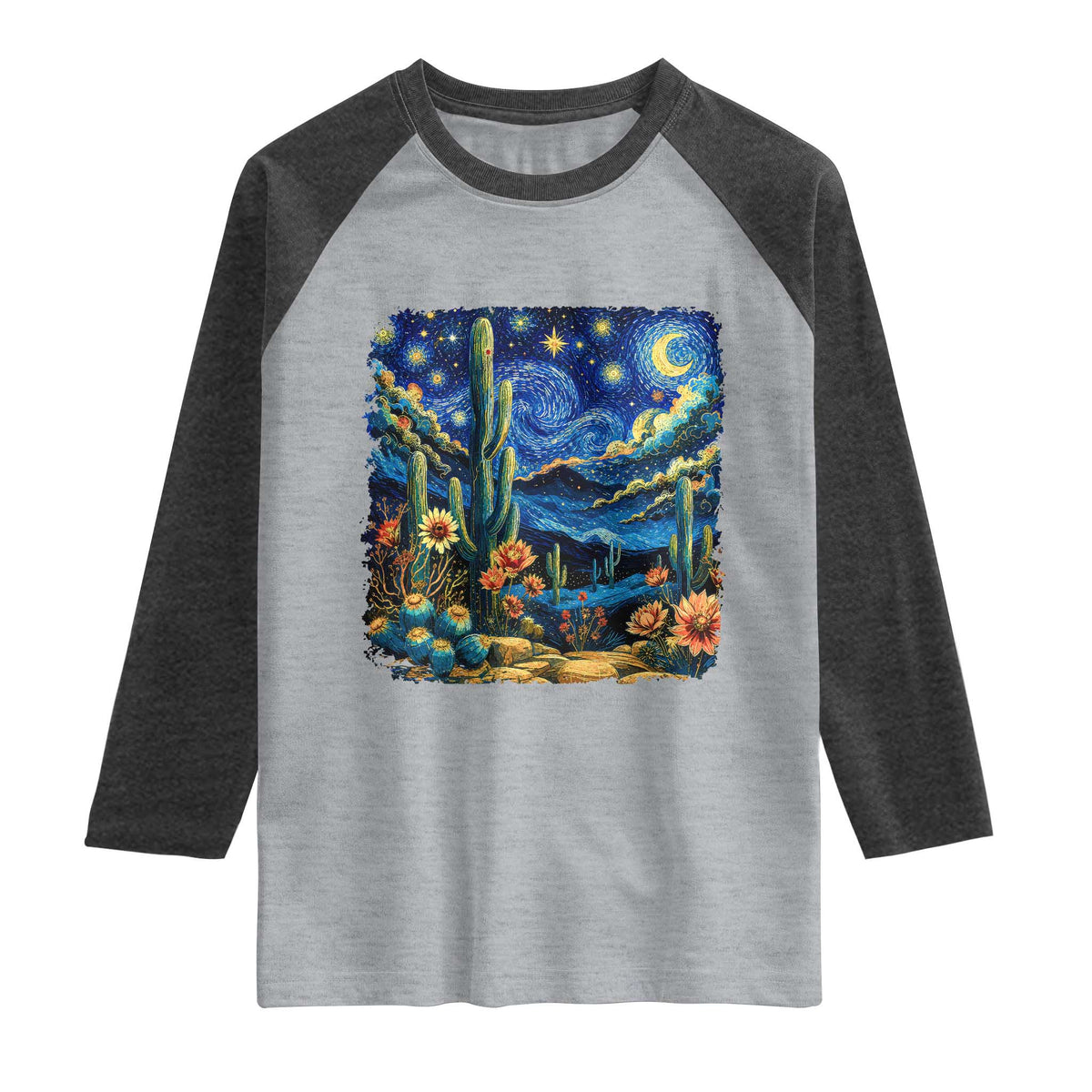Desert Night Cactus Starry Night Arizona Stars Sky Nature Lover Gift Raglan Shirt