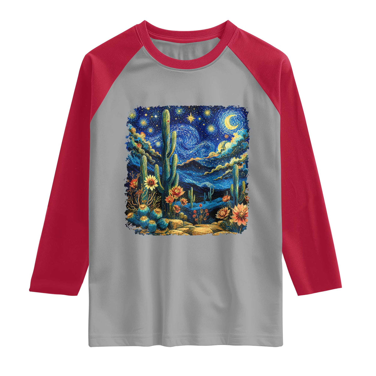 Desert Night Cactus Starry Night Arizona Stars Sky Nature Lover Gift Raglan Shirt