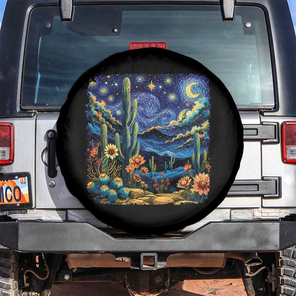 Desert Night Cactus Starry Night Arizona Stars Sky Nature Lover Gift Spare Tire Cover TS14 No hole Black Print Your Wear