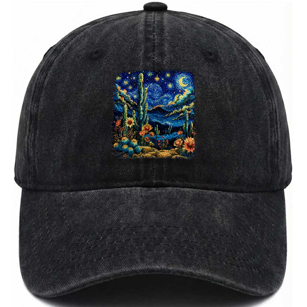 Desert Night Cactus Starry Night Arizona Stars Sky Nature Lover Gift Washed Cotton Baseball Cap TS14 Print Your Wear