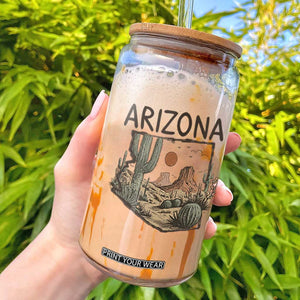 Arizona State Map Desert Landscape Cactus Southwest Glass Can