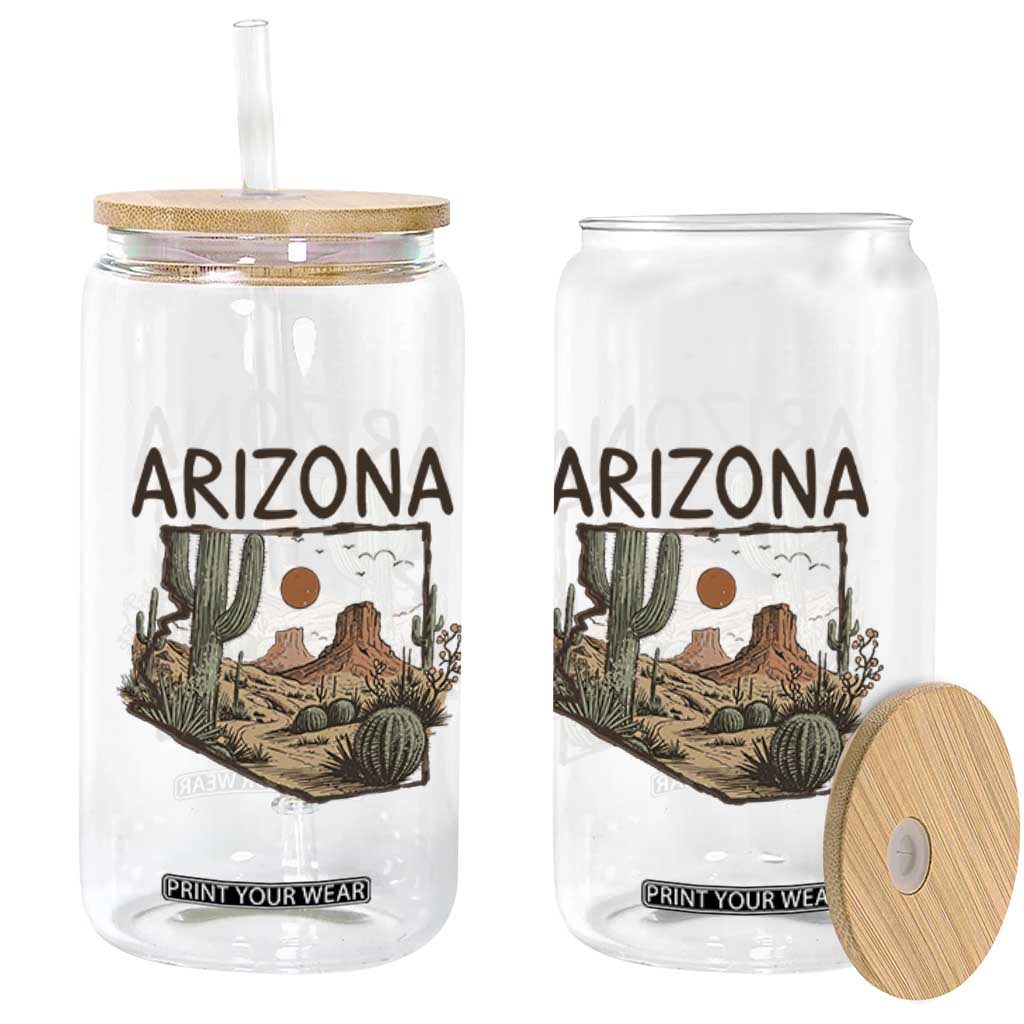 Arizona State Map Desert Landscape Cactus Southwest Glass Can