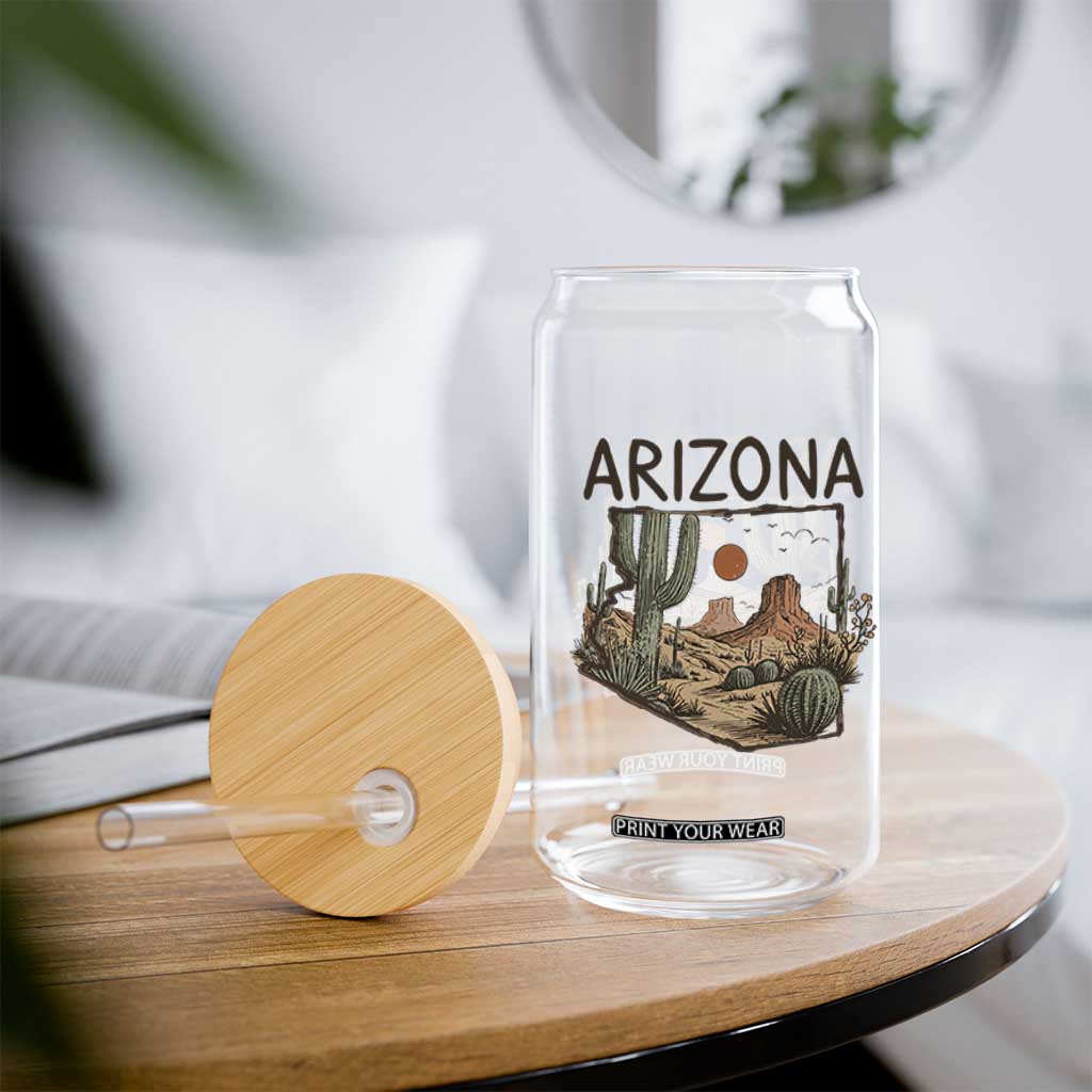 Arizona State Map Desert Landscape Cactus Southwest Glass Can