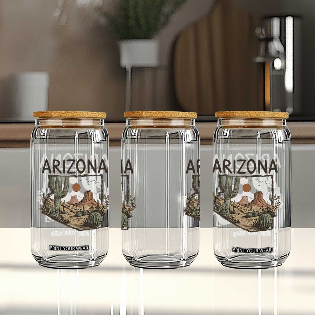 Arizona State Map Desert Landscape Cactus Southwest Glass Can
