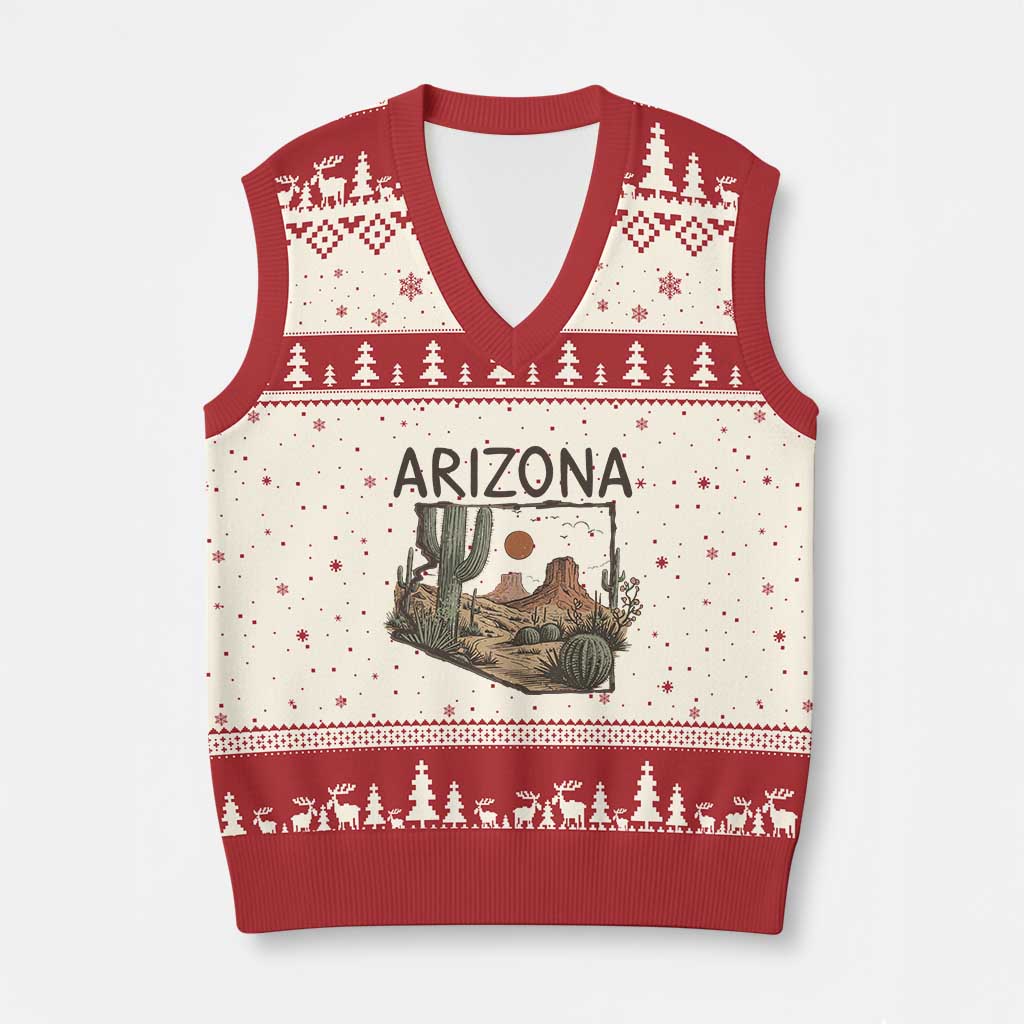 Arizona State Map Desert Landscape Cactus Southwest V-Neck Knit Sweater Vest TS14 Beige Red Print Your Wear