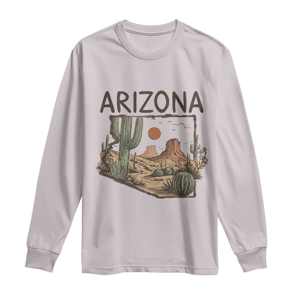 Arizona State Map Desert Landscape Cactus Southwest Long Sleeve Shirt