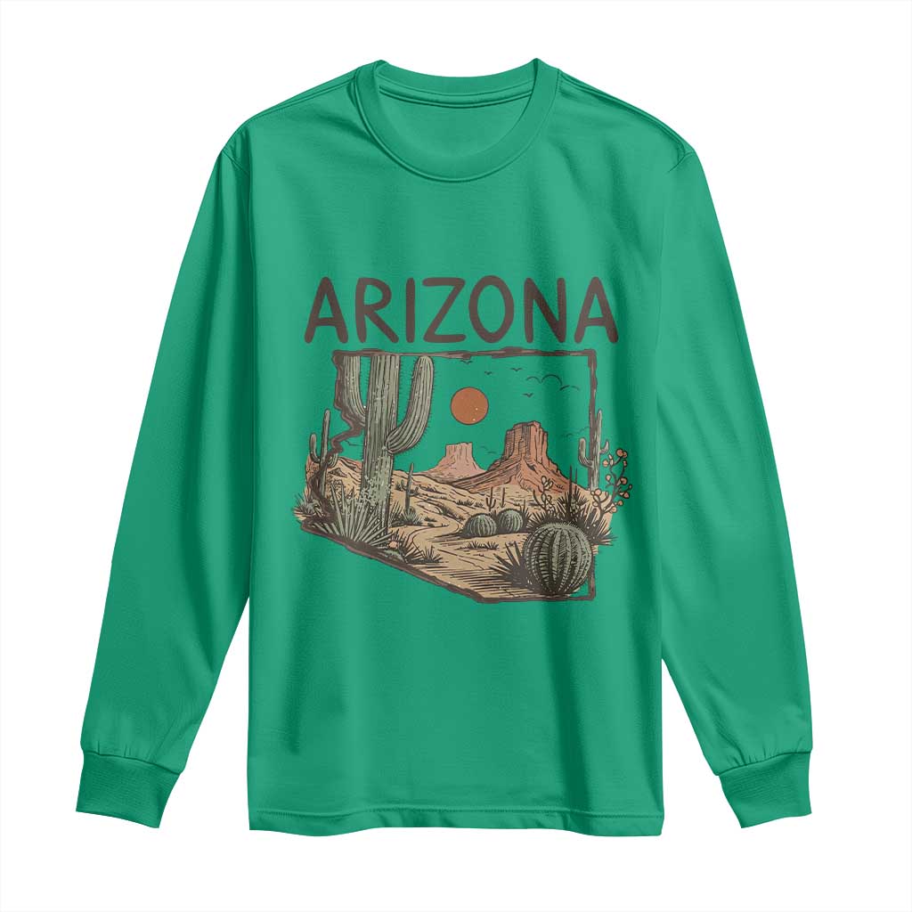 Arizona State Map Desert Landscape Cactus Southwest Long Sleeve Shirt
