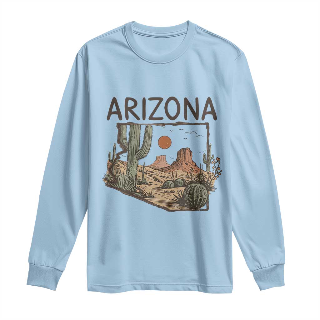 Arizona State Map Desert Landscape Cactus Southwest Long Sleeve Shirt