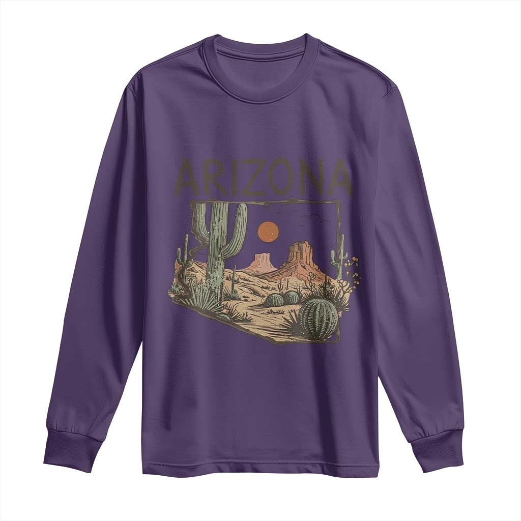 Arizona State Map Desert Landscape Cactus Southwest Long Sleeve Shirt